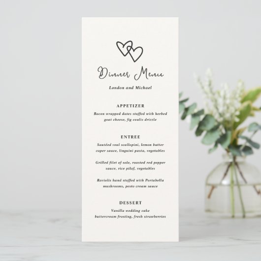 Menu Cœurs Dessinés à la Main Doodle Mariage Moderne (Debout devant)