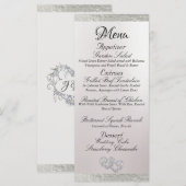 Menu Coeurs et monogramme - Mariage blanc/argent (Devant / Derrière)