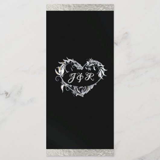 Menu Coeurs et monogramme - Mariage noir/argent (Dos)