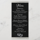 Menu Coeurs et monogramme - Mariage noir/argent (Devant)