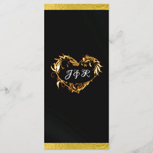 Menu Coeurs et monogramme - Mariage noir/or (Dos)