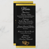 Menu Coeurs et monogramme - Mariage noir/or (Devant / Derrière)