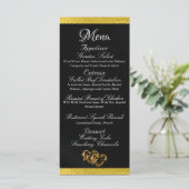 Menu Coeurs et monogramme - Mariage noir/or (Debout devant)