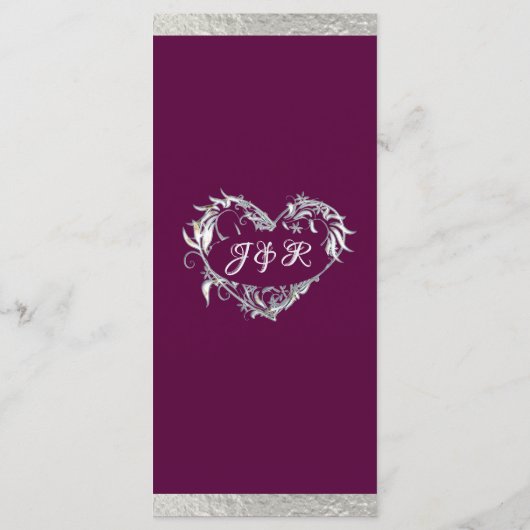 Menu Coeurs et monogramme - Mariage violet/argenté (Dos)