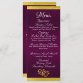Menu Coeurs et monogramme - Mariage violet/or (Devant / Derrière)