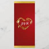 Menu Coeurs et monogrammes - Mariage rouge Crimson/or (Dos)