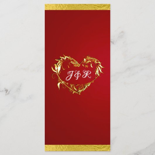 Menu Coeurs et monogrammes - Mariage rouge Crimson/or (Dos)