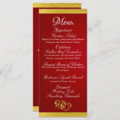 Menu Coeurs et monogrammes - Mariage rouge Crimson/or (Devant / Derrière)