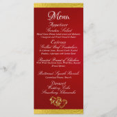 Menu Coeurs et monogrammes - Mariage rouge Crimson/or (Devant)