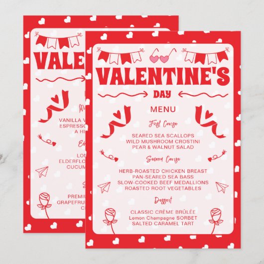 Menu Cœurs Joyuse Saint-Valentin Moderne Motif D'Amour (Devant / Derrière)