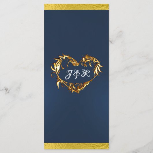 Menu Coeurs & Monogramme - Mariage bleu/or (Dos)