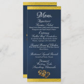 Menu Coeurs & Monogramme - Mariage bleu/or (Devant / Derrière)