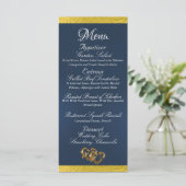 Menu Coeurs & Monogramme - Mariage bleu/or (Debout devant)