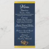 Menu Coeurs & Monogramme - Mariage bleu/or (Devant)