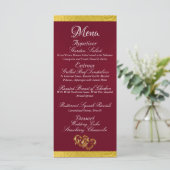Menu Coeurs & Monogramme - Mariage Bourgogne/Or (Debout devant)
