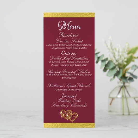 Menu Coeurs & Monogramme - Mariage Bourgogne/Or (Debout devant)