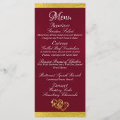 Menu Coeurs & Monogramme - Mariage Bourgogne/Or (Devant)