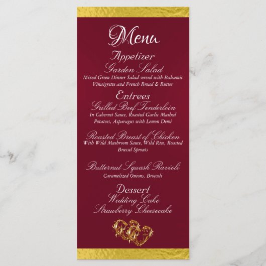 Menu Coeurs & Monogramme - Mariage Bourgogne/Or (Devant)