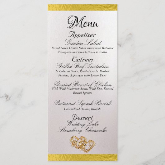 Menu Coeurs & Monogramme - Mariage Pearl/Or blanc (Devant)