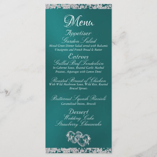 Menu Coeurs, Monogramme & Parties scintillant - Mariage (Devant)
