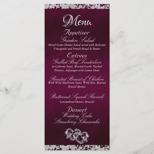 Menu Coeurs, Monogramme & Parties scintillant - Mariage (Devant)