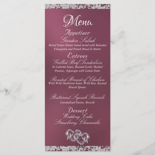 Menu Coeurs, Monogramme & Parties scintillant - Mariage (Devant)