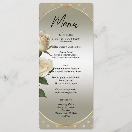 Menu Coeurs or Roses blanches (Devant)