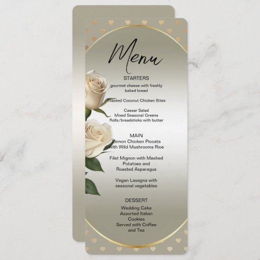 Menu Coeurs or Roses blanches (Devant / Derrière)