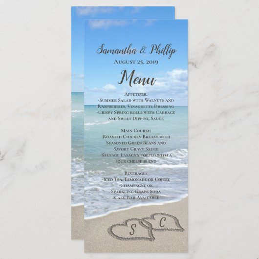 Menu Coeurs pittoresques dans le Sand Beach Wedding Men (Devant / Derrière)