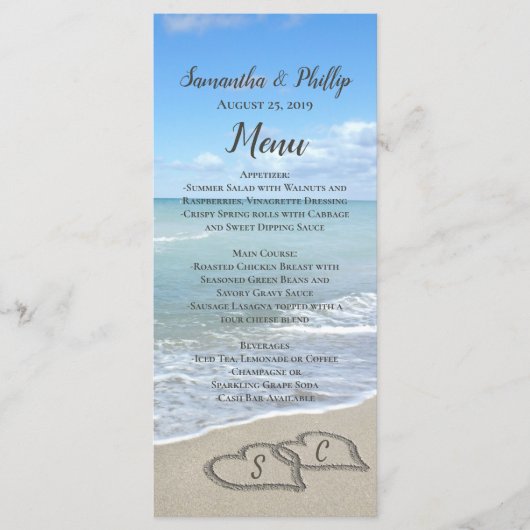 Menu Coeurs pittoresques dans le Sand Beach Wedding Men (Devant)