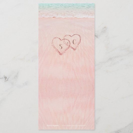 Menu Coeurs roses dans le mariage plage de destination (Dos)