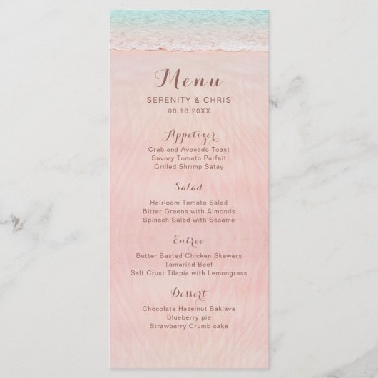 Menu Coeurs roses dans le mariage plage de destination  (Devant)
