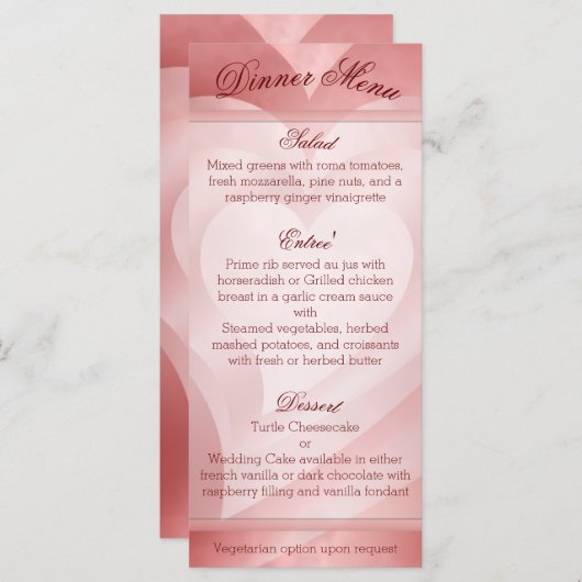 Menu Coeurs rouges stratifiés (Devant / Derrière)