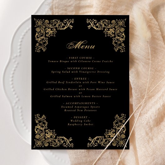 Menu Coins Ornés Mariage Noir Or