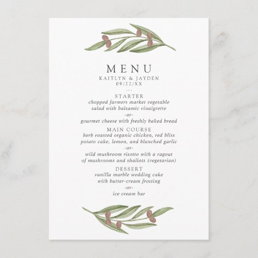 Menu Collection de Mariages de Branches d'Olivier (Devant)