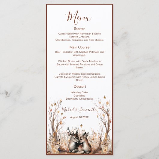 Menu Collection de Mariages de cerfs rustiques d'automn (Devant)