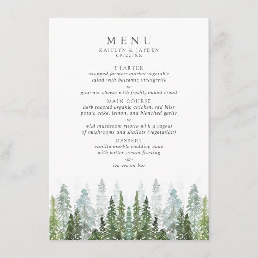 Menu Collection de Mariages de la forêt de pins d'aquar (Devant)
