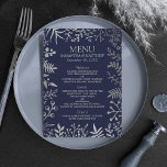 Menu Collection de Mariages floraux en argent et marine<br><div class="desc">Célébrez dans le style grâce à ces menus mariages modernes et très tendance. Le design est facile à personnaliser avec votre propre libellé et vos invités seront ravis quand ils verront ces menus fabuleux. Les éléments correspondants se trouvent dans la collection.</div>