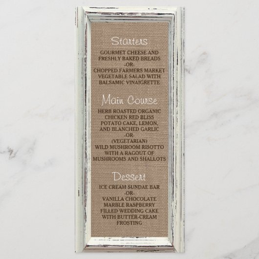 Menu Collection de Mariages Rustic White Frame & Burlap (Devant)