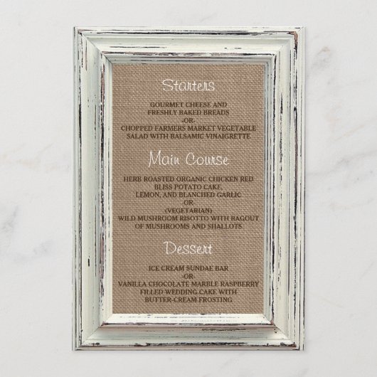 Menu Collection de Mariages Rustic White Frame & Burlap (Devant)