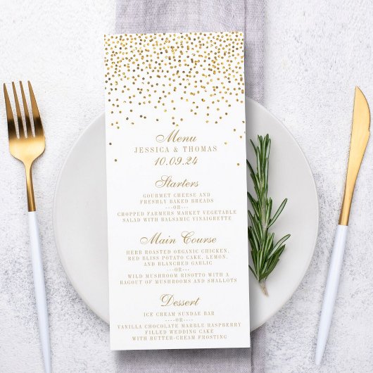 Menu Collection Vintage de Mariage Glam Gold Confetti