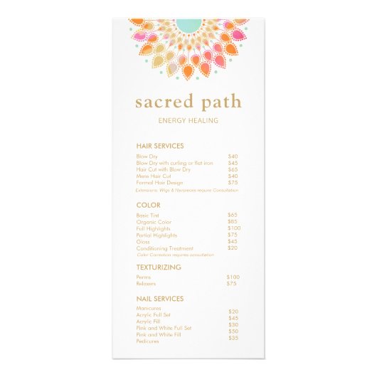 Menu Colorful Mandala Salon Service (Voorkant)