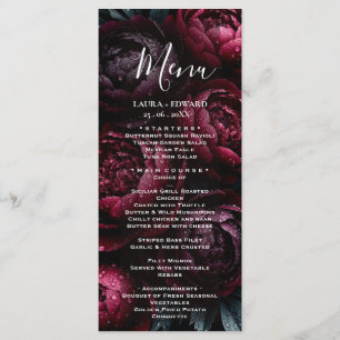 Menu conception de mariage floral bordeaux mettant en v