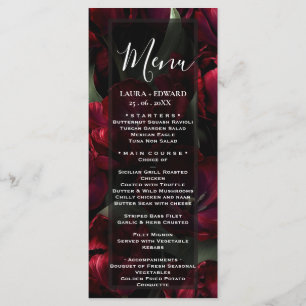 Menu conception de mariage floral bordeaux mettant en v