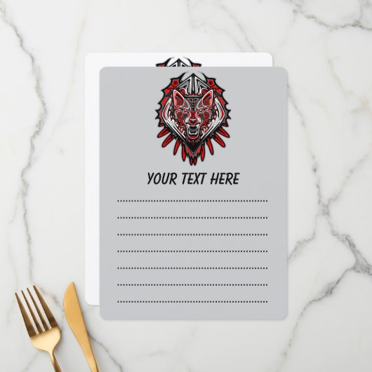 Menu Conception de totem tribal Haida Loup (Devant/Arrière en situation)