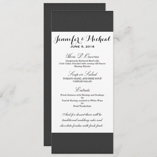 Menu Conception noire et blanche élégante simple (Devant / Derrière)