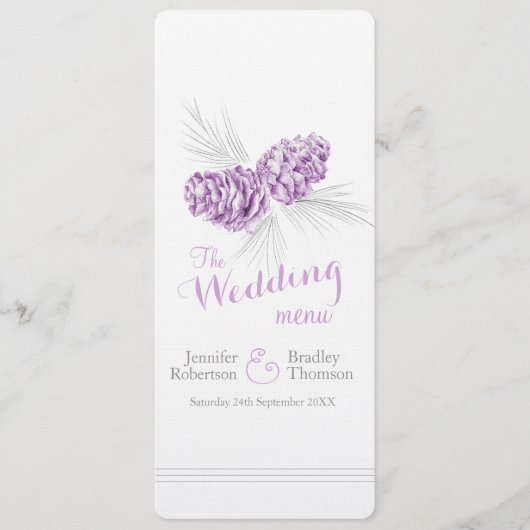 Menu Cones violet gris hiver mariage d'hiver (Devant)