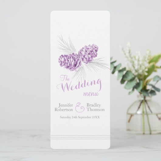 Menu Cones violet gris hiver mariage d'hiver (Debout devant)