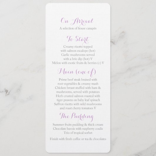 Menu Cones violet gris hiver mariage d'hiver (Dos)