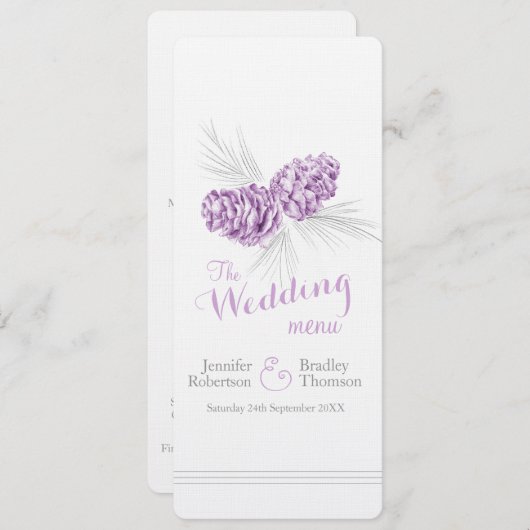 Menu Cones violet gris hiver mariage d'hiver (Devant / Derrière)